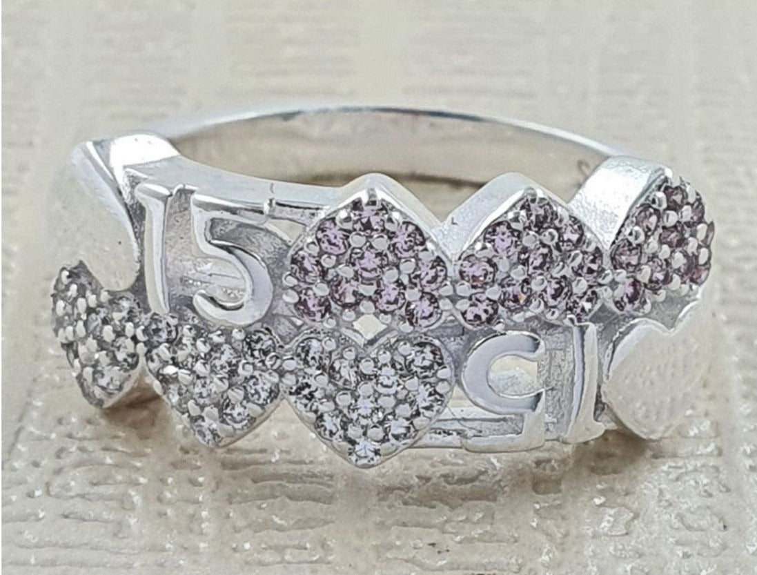 PANI1701A ANILLO 15 AÑOS CORAZONES, PLATA 925