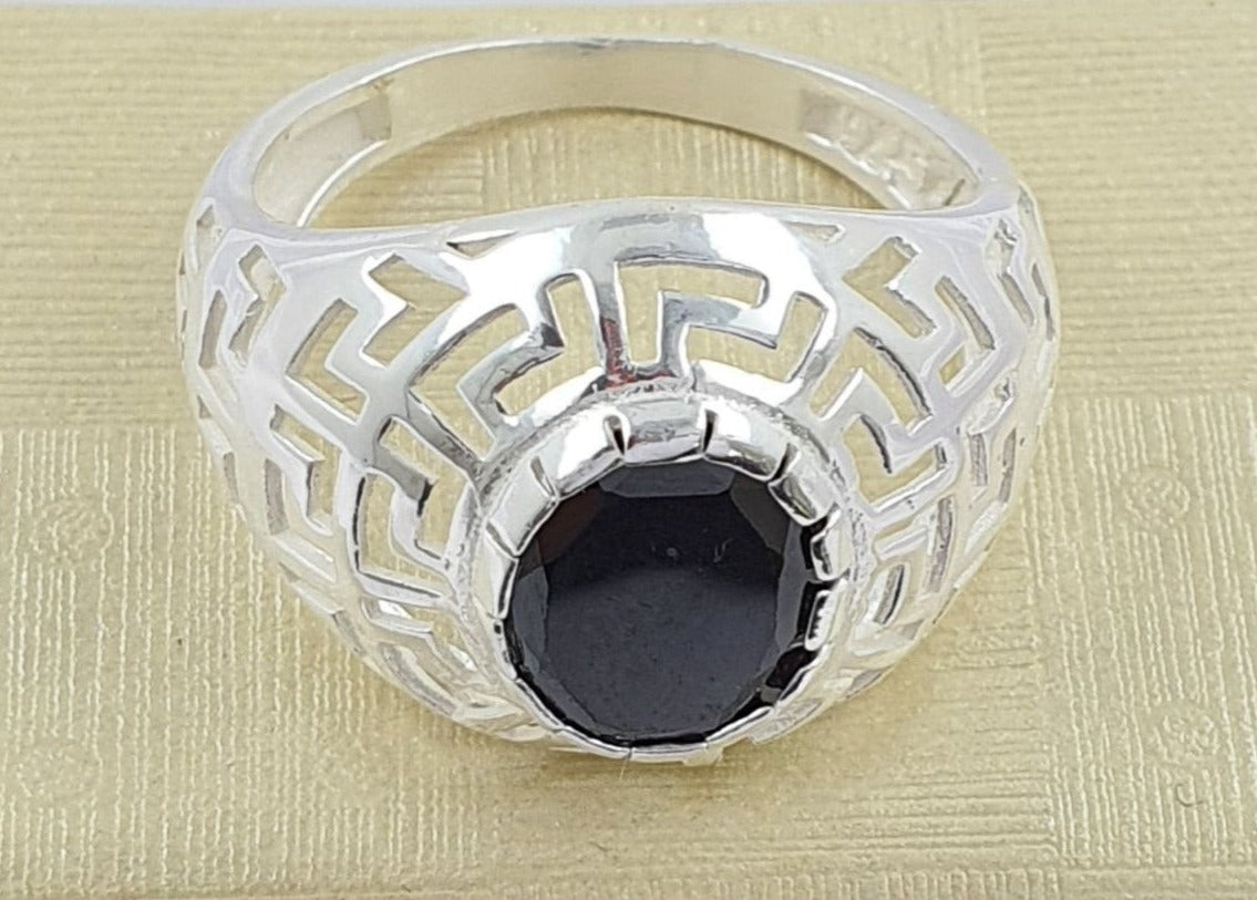 PANI1698A ANILLO CABALLERO OVALADO PIEDRA NEGRA, PLATA 925