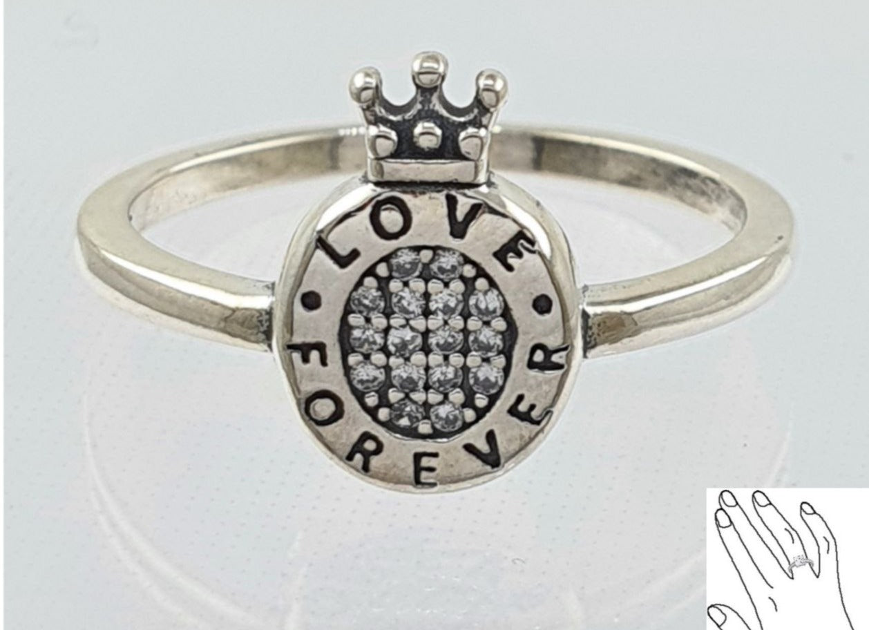 PANI1512 ANILLO CORONA CON MENSAJE (AMAR POR SIEMPRE), PLATA 925