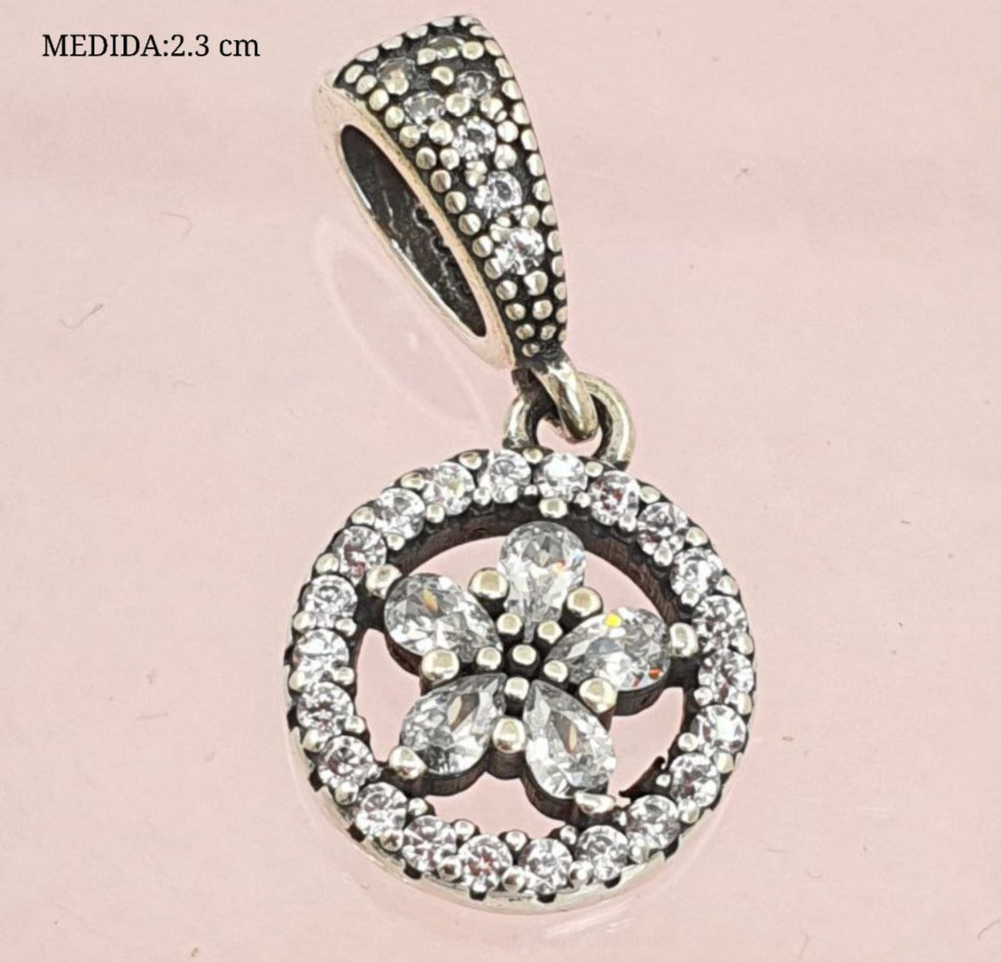 PCHARM2745 COLGANTE CIRCULAR CON FLOR EN MEDIO