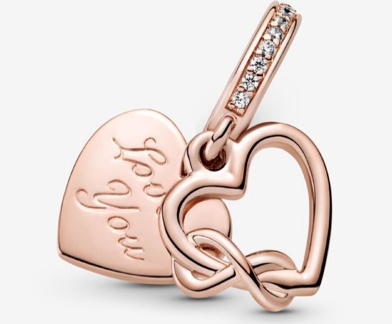 PCHARM2902 COLGANTE DOBLE DE CORAZON ROSE CON FRASE TE AMO AMOR SAN VALENTIN