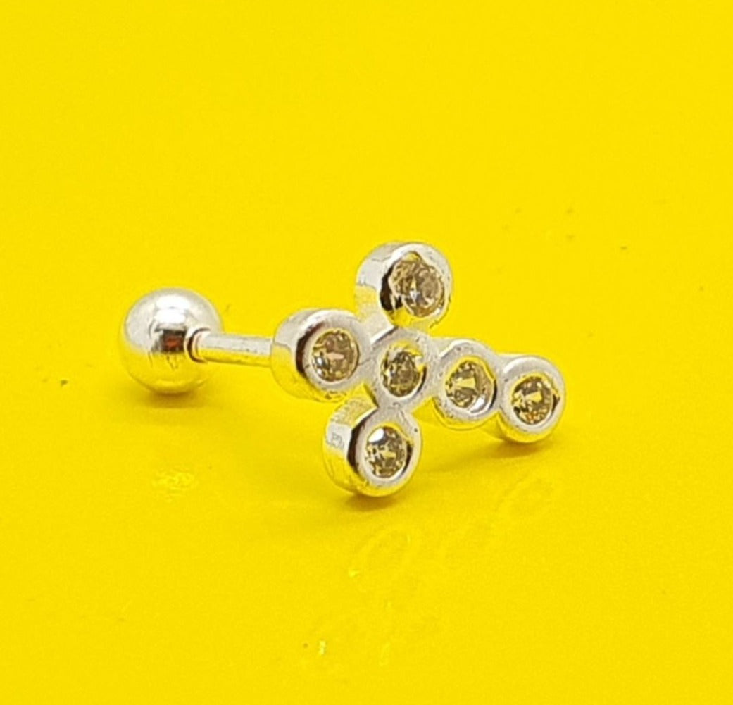 PIERCING EN FORMA DE CRUZ CON PIEDRAS DE PLATA 9.25