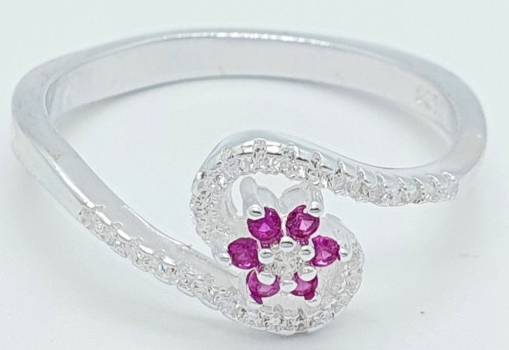 PANI671 ANILLO FLOR FUCSIA, PLATA 925