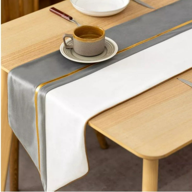 CAMINO DE MESA MEDIDA 32X240CM GRIS CON BLANCO