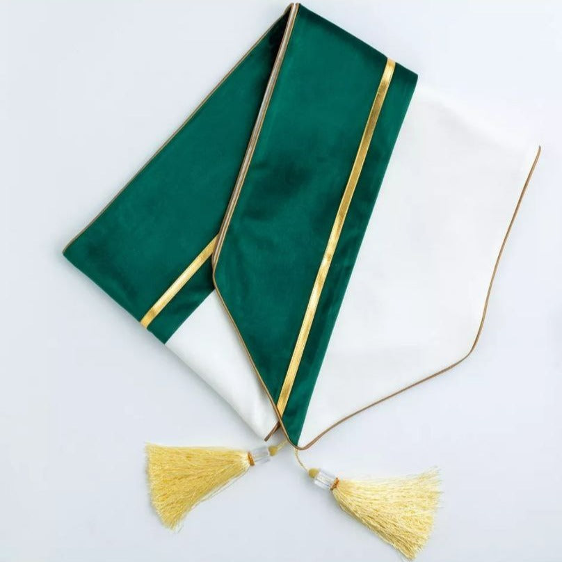 MANTEL CAMINO DE MESA MEDIDA 32X240CM VERDE CON BLANCO