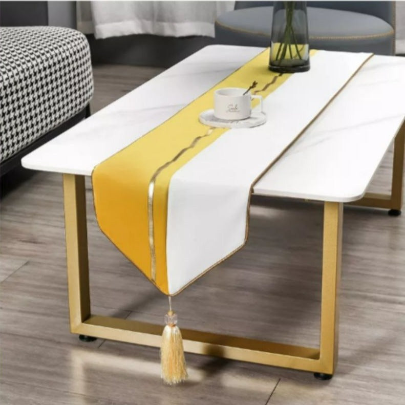 MANTEL CAMINO DE MESA MEDIDA 32X240CM AMARILLO CON BLANCO