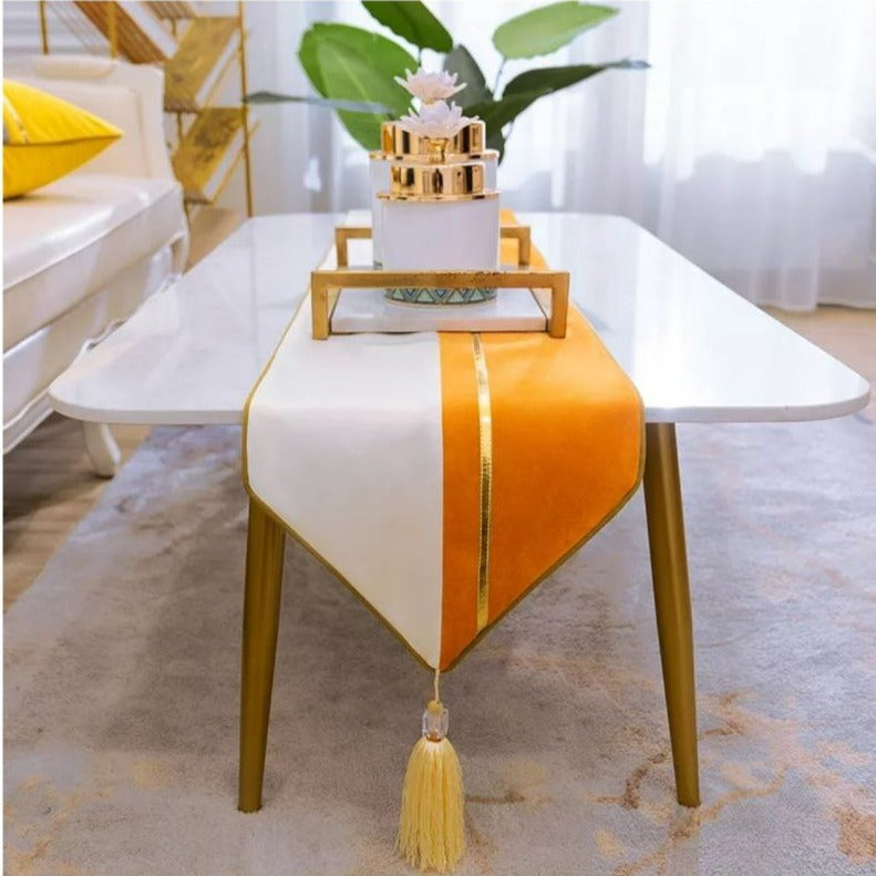 MANTEL CAMINO DE MESA MEDIDA 32X240CM NARANJA CON BLANCO