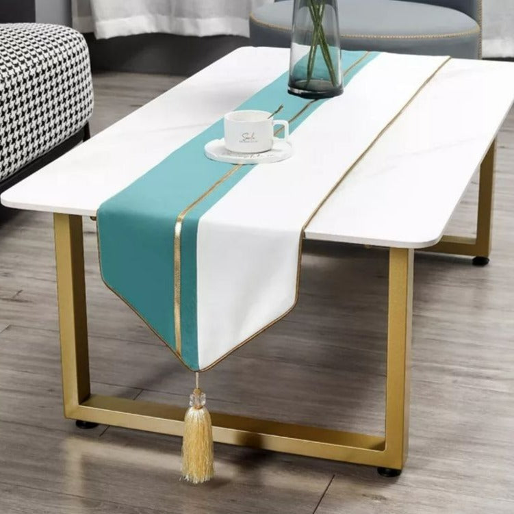 MANTEL CAMINO DE MESA MEDIDA 32X210CM AZUL CON BLANCO