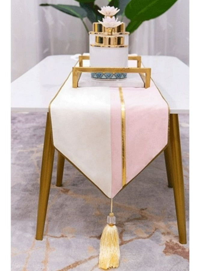 MANTEL CAMINO DE MESA MEDIDA 32X210CM ROSADO CON BLANCO