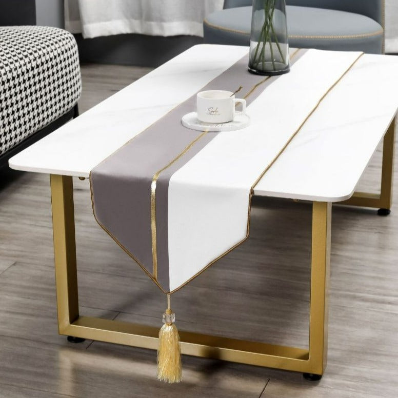 MANTEL CAMINO DE MESA MEDIDA 32X210CM GRIS CON BLANCO