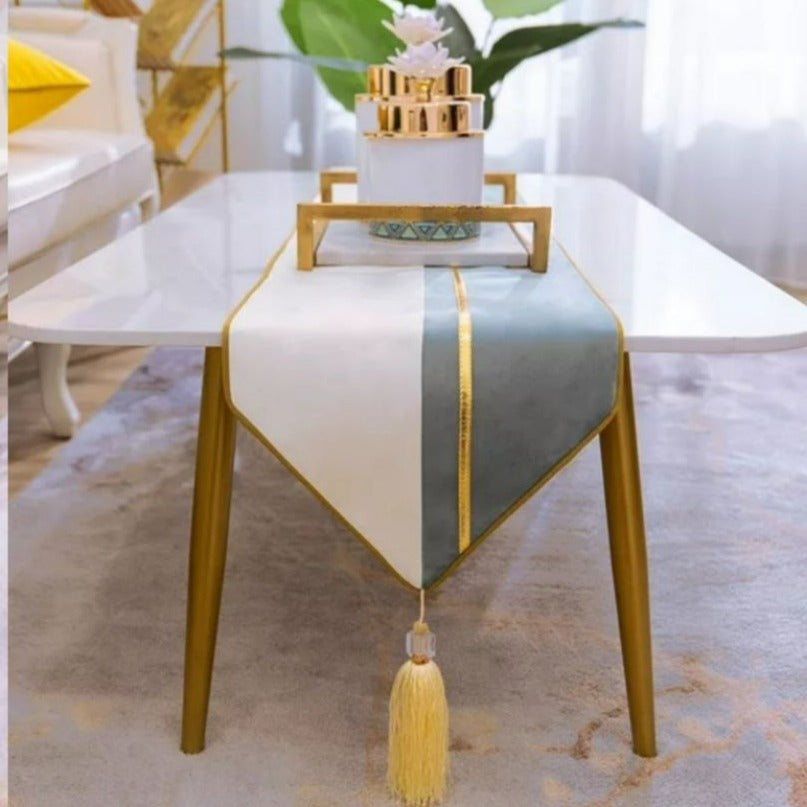 CAMINO DE MESA MEDIDA 32X240CM GRIS CON BLANCO