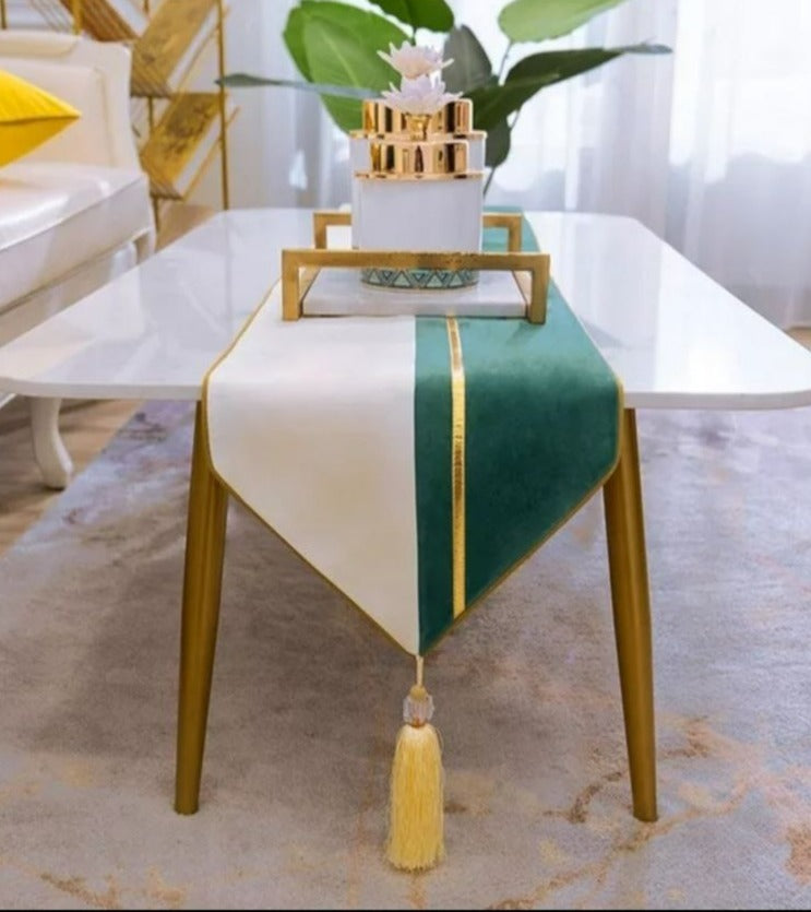 MANTEL CAMINO DE MESA MEDIDA 32X180CM VERDE CON BLANCO