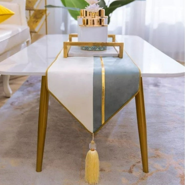 MANTEL CAMINO DE MESA MEDIDA 32X180CM GRIS CON BLANCO