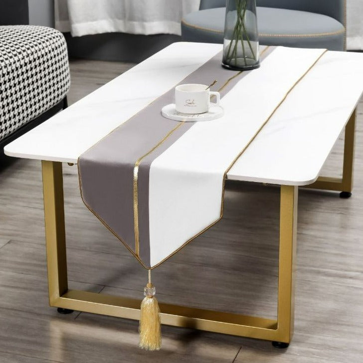 CAMINO DE MESA MEDIDA 32X180CM GRIS CON BLANCO