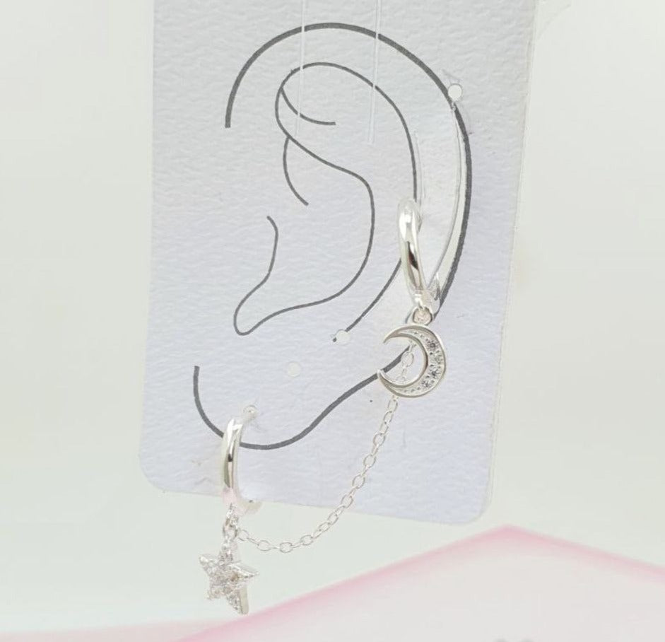 PIERCING TREPADOR DE FORMA DE LUNA Y ESTRELLA DE PLATA 9.25