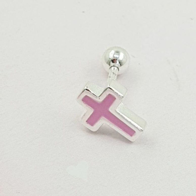 PIERCING EN FORMA DE CRUZ COLOR ROSADO DE PLATA 9.25