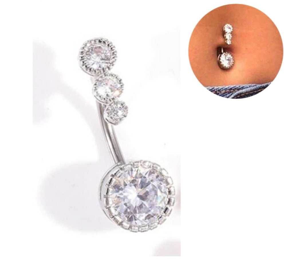 PIERCING DE PLATA 9.25 PARA OMBLIGO CON 4 PIEDRAS