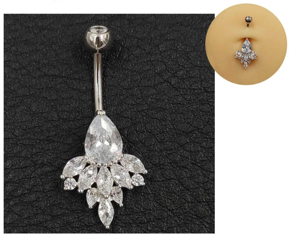 PIERCING DE PLATA 9.25 PARA OMBLIGO CON PIEDRAS TRASLUCIDAS
