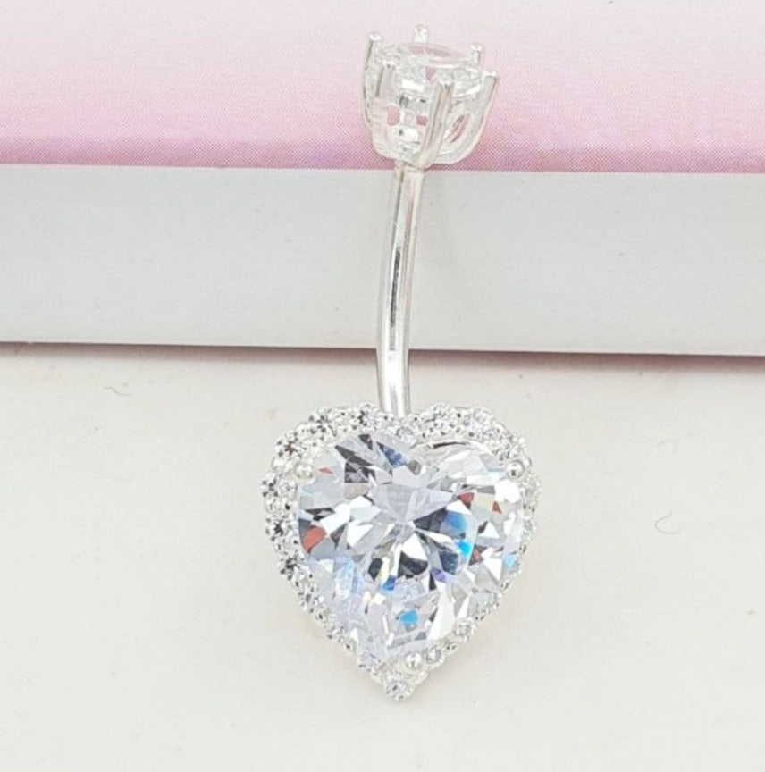 PIERCING DE PLATA 9.25 PARA OMBLIGO DE CORAZON PESO 3.4G