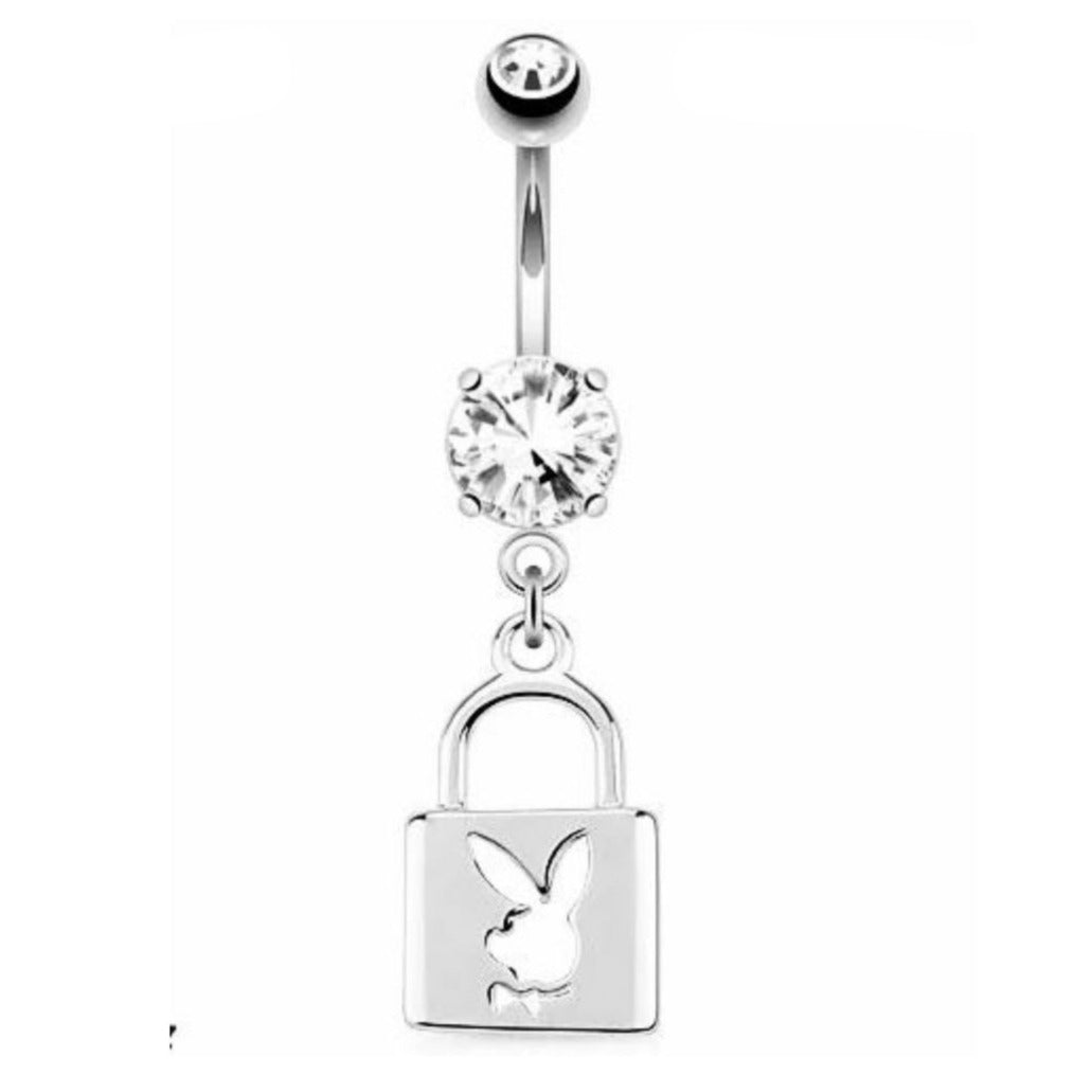 PIERCING DE PLATA 9.25 PARA OMBLIGO DE PLAY BOY CON PIEDRA TRASLUCIDA