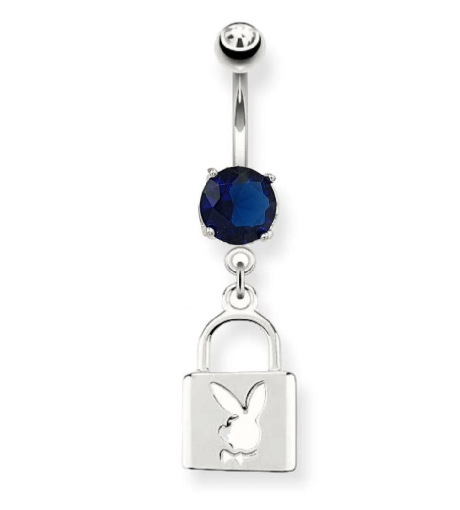 PIERCING DE PLATA 9.25 PARA OMBLIGO DE PLAY BOY CON PIEDRA AZUL