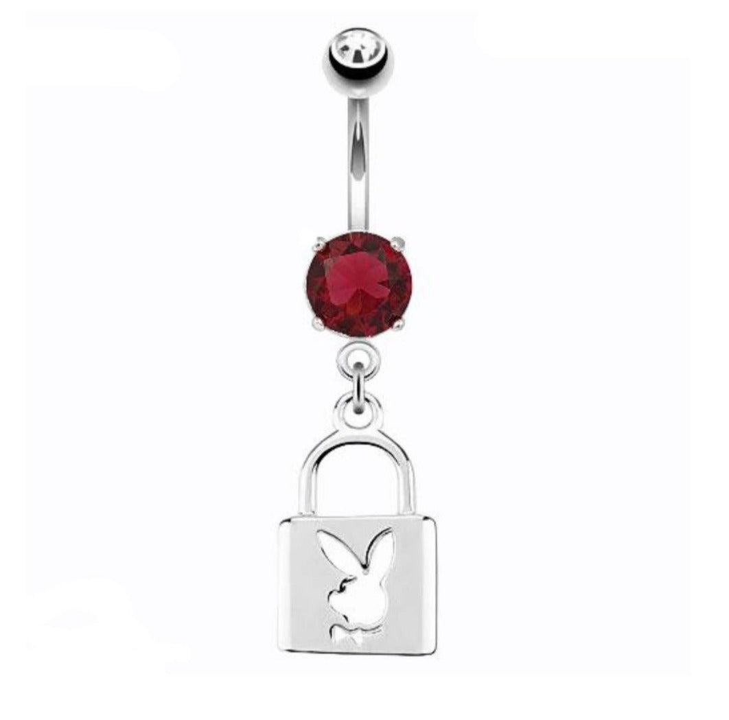 PIERCING DE PLATA 9.25 PARA OMBLIGO DE PLAY BOY CON PIEDRA ROJA