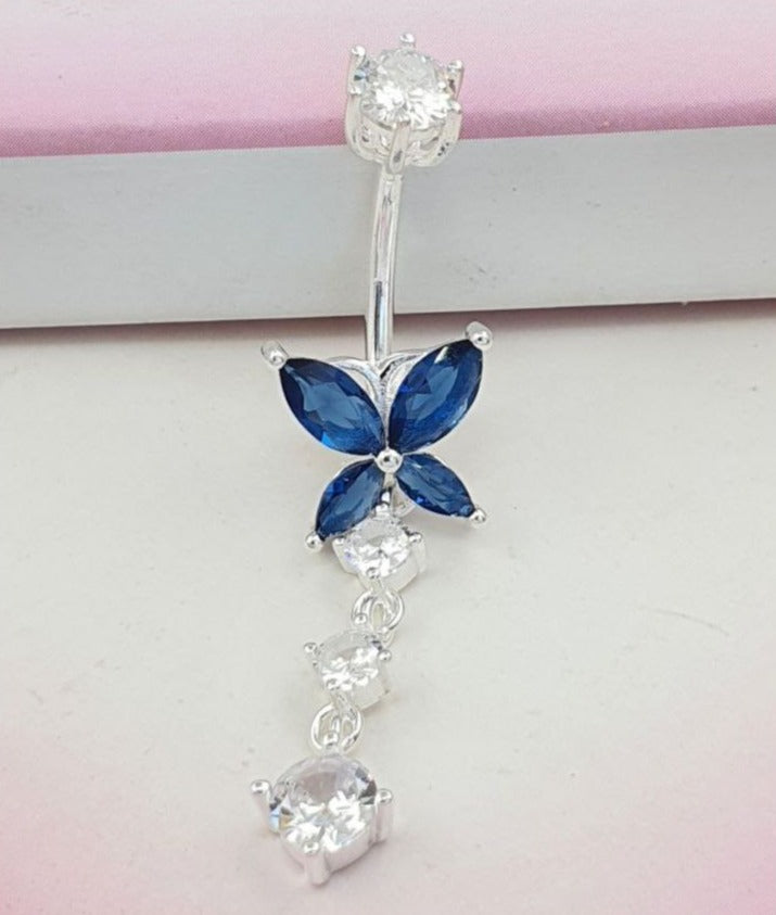 PIERCING DE PLATA 9.25 PARA OMBLIGO DE MARIPOSA AZUL