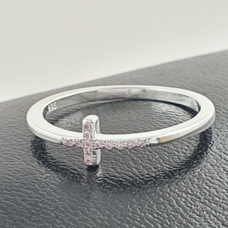 PANI1841A ANILLO DE CRUZ CIRCONES ROSAS, PLATA 925