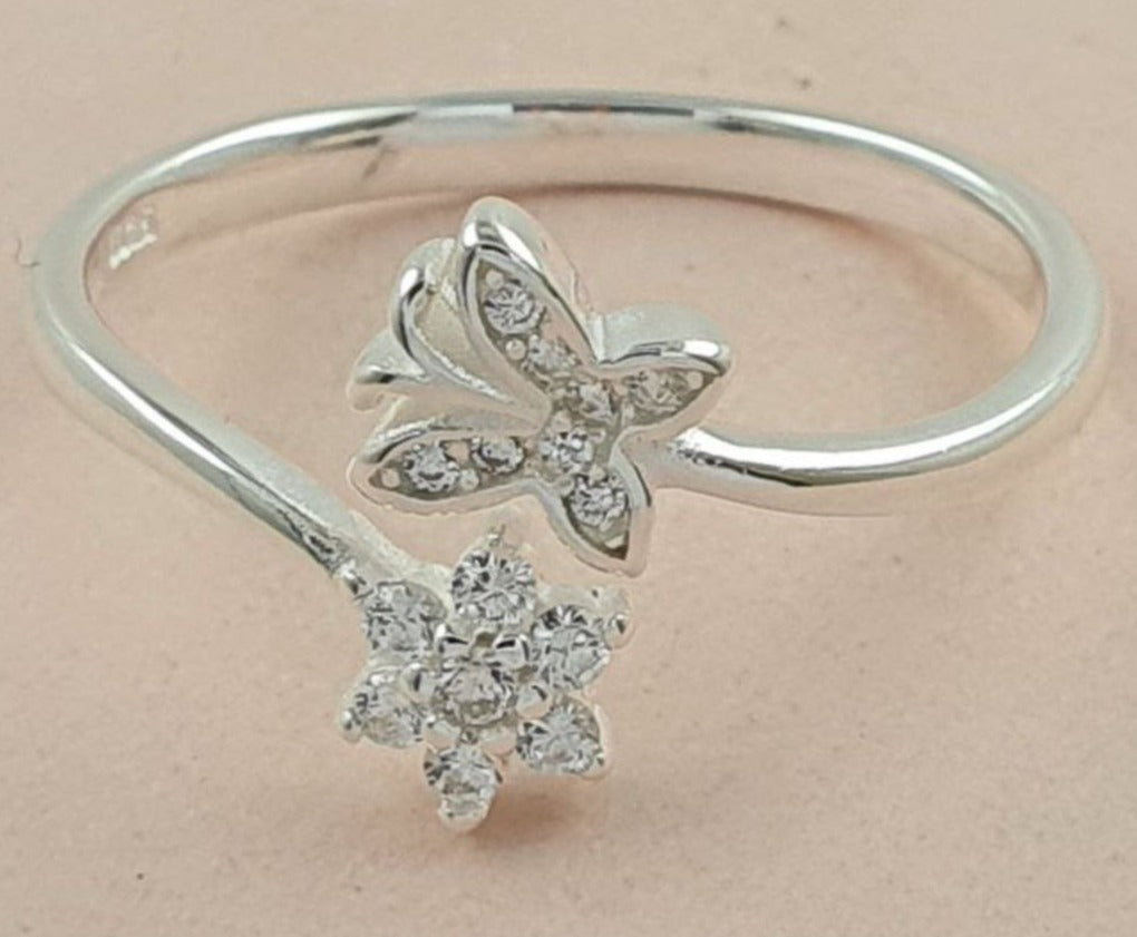 PANI1820 ANILLO MARIPOSA Y FLOR AJUSTABLE, PLATA 925