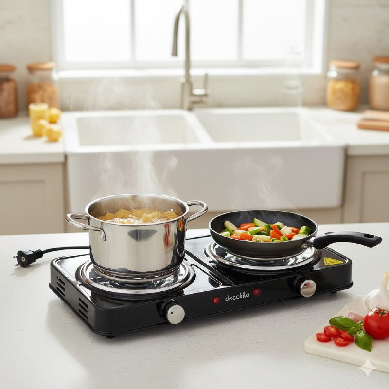 MAQUINA ESTUFA ELECTRICA DE 2 HORNILLAS PORTATIL 1000W DECAKILA