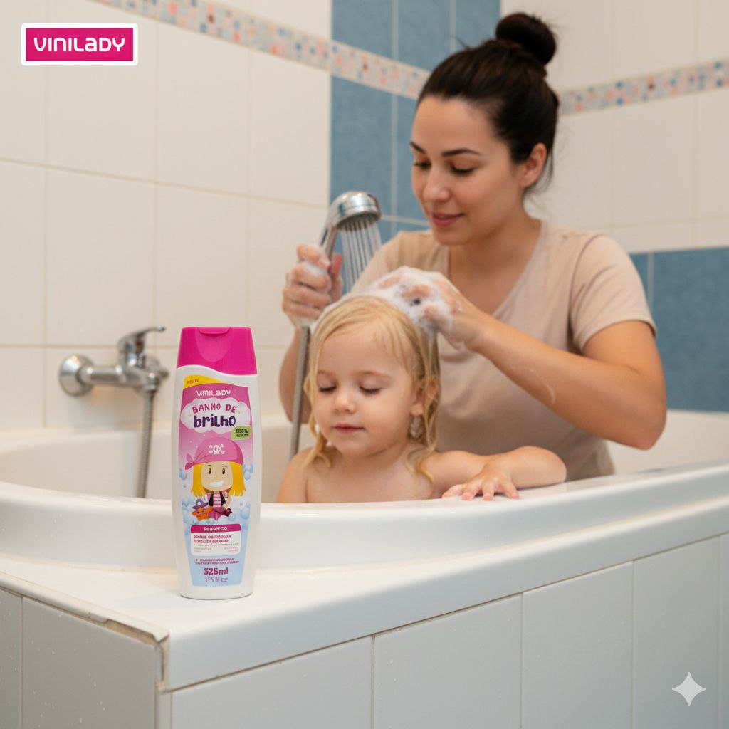 SHAMPOO PARA NIÑOS APORTA SUAVIDAD, DELICADEZA Y BRILLO BAÑO DE BRILLO VINILADY 325ML