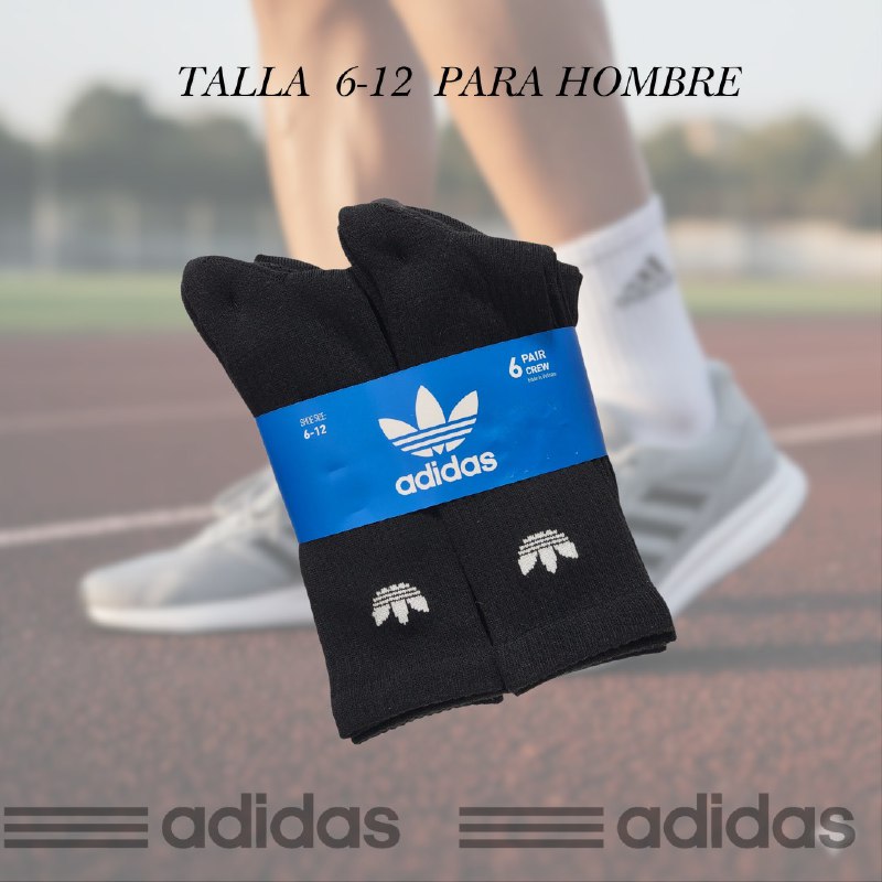 CALCETA ALTA ADIDAS PARA HOMBRE 6 PARES TALLA 6-12