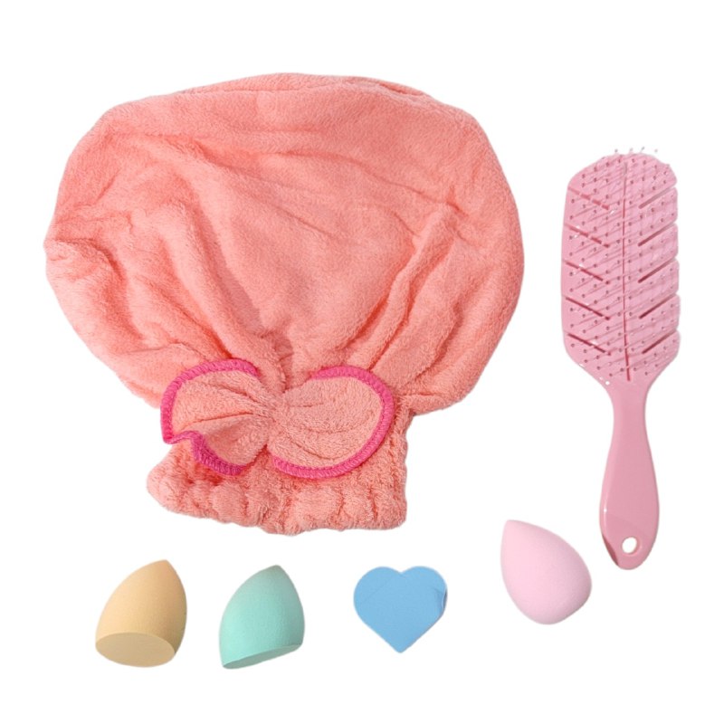 KIT DE CUIDADO FACIAL, GORRO, CEPILLO PELO Y ESPONJAS DE MAQUILLAJE KISS LOVELY, 5 COLORES