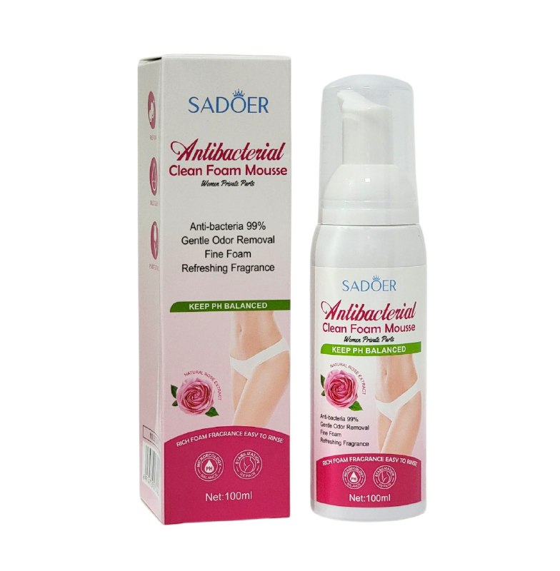 JABON INTIMO BLANQUEADOR DE MUJER DE EXTRACTO DE ROSA 100ML, MOUSE LIMPIADOR EN ESPUMA SUAVE PARA LAS PARTES INTIMAS, FORMULA EQUILIBRADA CON OLOR FRESCO Y ANTIBACTERIANO, DEJANDO SENSACIOND DE FRESCURA SADOER