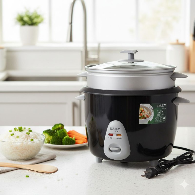 OLLA DE COCINA ARROCERA DE 1.8L DE CAPACIDAD Y SISTEMA DE VAPORIZADOR INTEGRADO, ANTIADHERENTE, INDICADOR, APAGADO AUTOMATICO DAILY U.S.A DL-180R