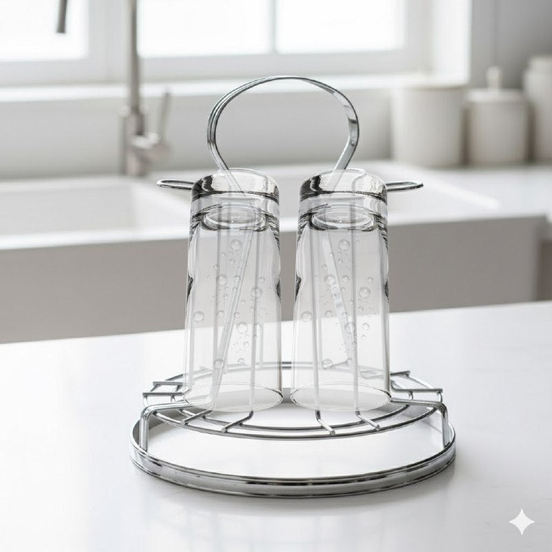 ESTANTE ESCURRIDOR DE VASOS DE METAL CROMADO ELEGANTE Y PRACTICO