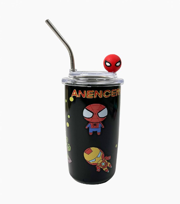 VASO TERMICO DE ACERO INOXIDABLE CON PAJILLA DE METAL SPIDER MAN