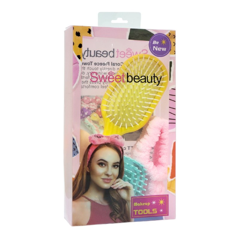 KIT DE CUIDADO PERSONAL, CEPILLO, 1 PAR DE MUÑEQUERAS, ESPONJA, MASAJEADOR CAPILAR KISS LOVELY