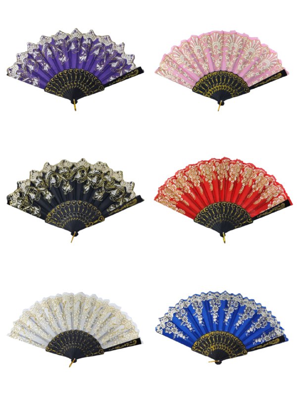ABANICO DE ENCAJE PERSONAL DISEÑO CLASICO ELEGANTE 23.3X43CM, 6 ESTILOS