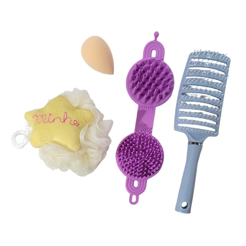 SET DE CUIDADO PERSONAL, ESPONJA MAQUILLAJE, ESPONJA DE BAÑO Y CEPILLO DE PELO SWEET BEAUTY