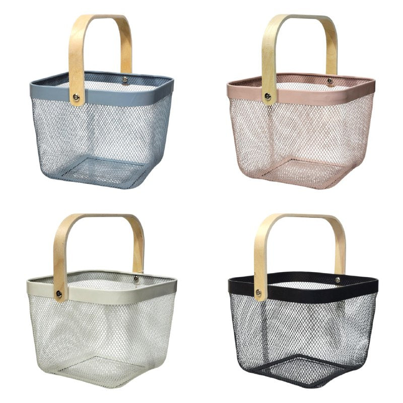 CANASTA ORGANIZADORA DE ALMACENAMIENTO MULTIUSOS CON ASA DE MADERA NATURAL, DISEÑADA PARA ORGANIZAR Y DECORAR CUALQUIER ESPACIO DEL HOGAR 4 COLORES