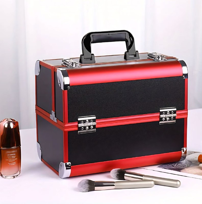 ESTUCHE ORGANIZADOR PROFESIONAL DE MAQUILLAJE, COSMETIQUERA PORTATIL DE 4 BANDEJAS PLEGABLES, 4 COLORES 32X21X26CM