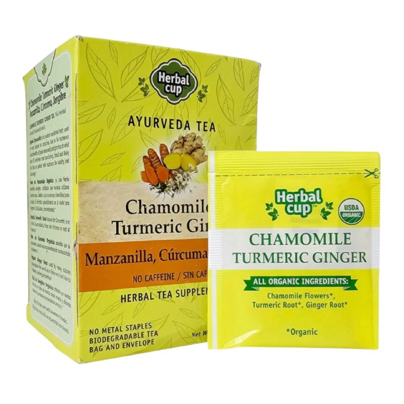 TE DE MANZANILLA CURCUMA Y JENGIBRE SIN CAFEINA CON PROPIEDADES CALMANTES Y DIGESTIVAS HERBAL 16UND