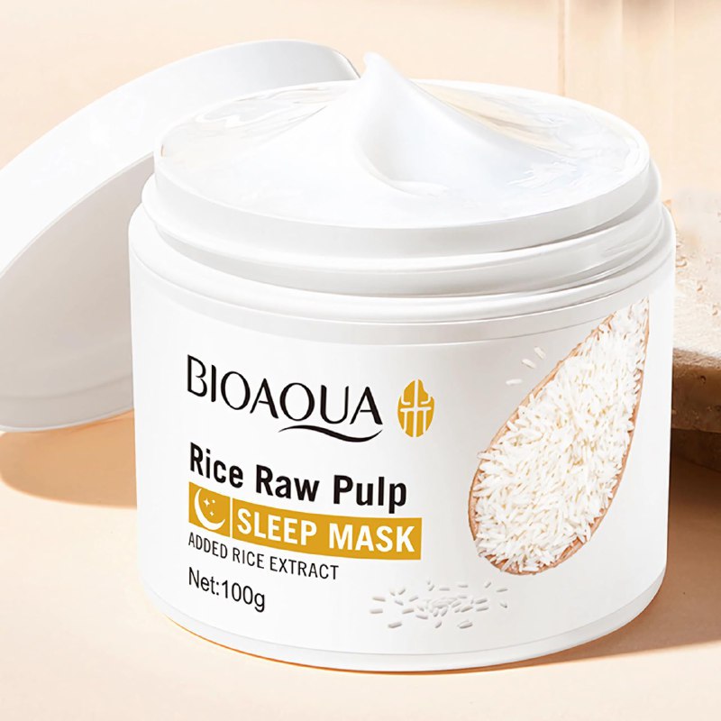 MASCARILLA FACIAL PARA DORMIR DE PULPA CRUDA DE ARROZ HIDRATANTE Y NUTRITIVA BIOAQUA 100G