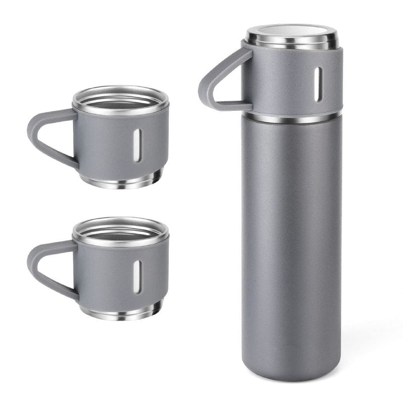 SET DE TERMO CON TAZAS DE ACERO INOXIDABLE 3 PIEZAS VACUUM FLASK 500ML