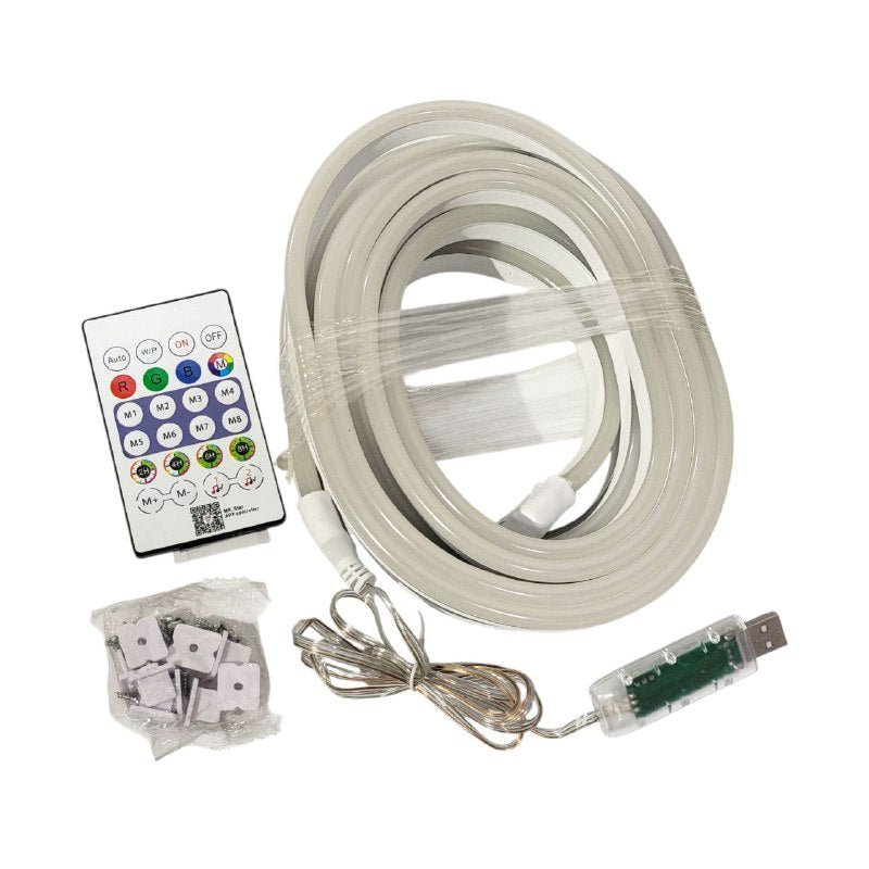 LUZ LED, TIRA DE LUCES LED RGB NEON, CON CONTROL REMOTO, APLICACION MOVIL, ALIMENTACION USB, LUZ POR SONIDO LED NEON ROPE
