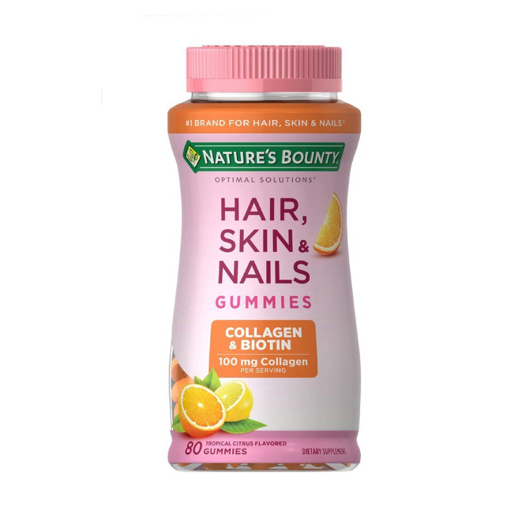 VITAMINAS EN GOMITAS PARA EL CABELLO, PIEL Y UÑAS DE COLAGENO Y BIOTINA SABOR A CITRICOS TROPICALES NATURES BOUNTY 80UND