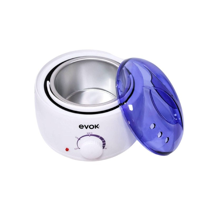 MAQUINA OLLA CALENTADORA DE CERA PARA DEPILAR, TEMPERATURA AJUSTABLE, 100W, CUBIERTA TRANSPARENTE, ASA INCORPORADA 18Z CAPACIDAD EVOK