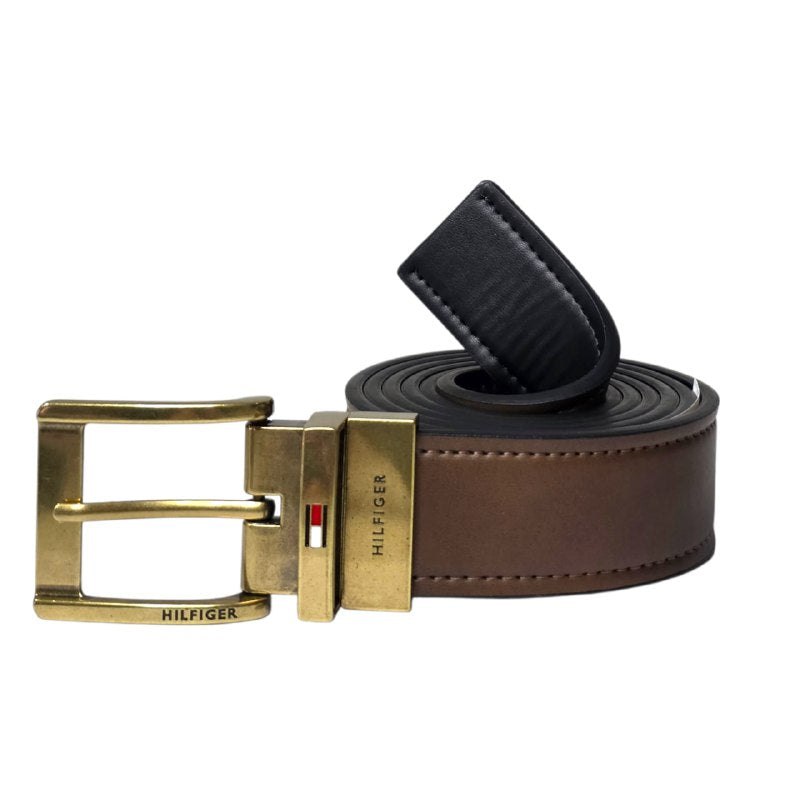 FAJA ORIGINAL TOMMY HILFIGER REVERSIBLE PARA CABALLERO COLOR NEGRO Y CAFÉ TALLA XL 42-44