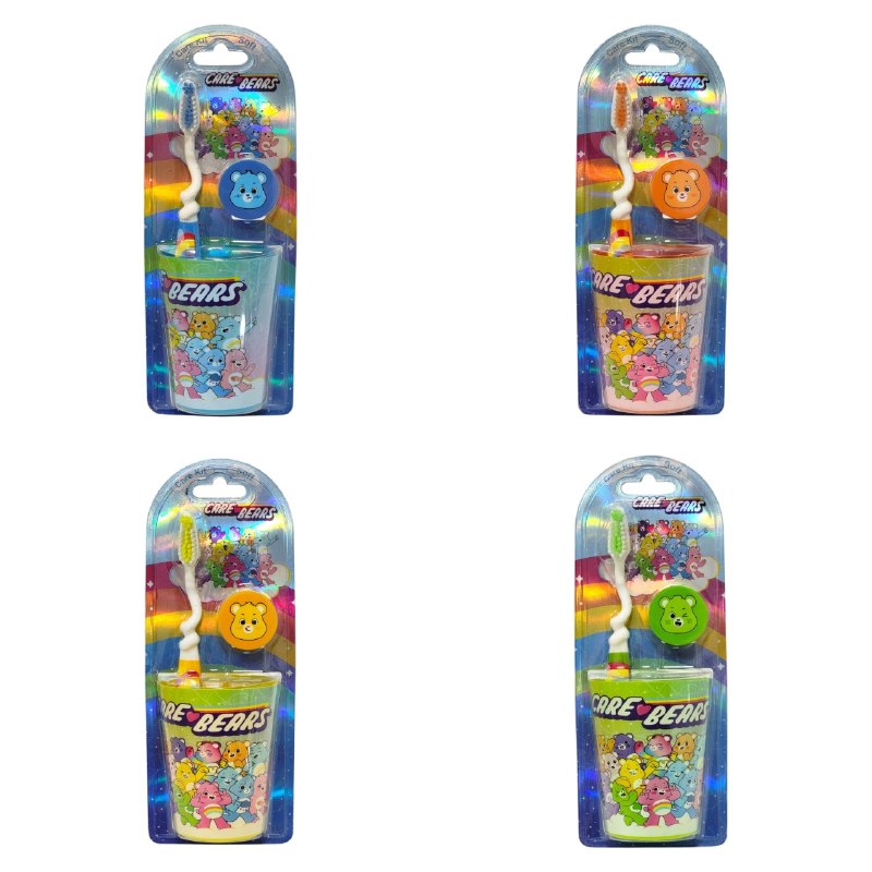 CEPILLO DE DIENTES EN SET DE HIGIENE BUCAL PARA NIÑOS CEPILLO, PROTECTOR Y VASITO CARE KIT, 4 ESTILOS